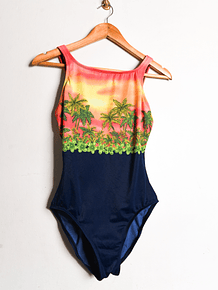 Traje de baño azul tropical vintage