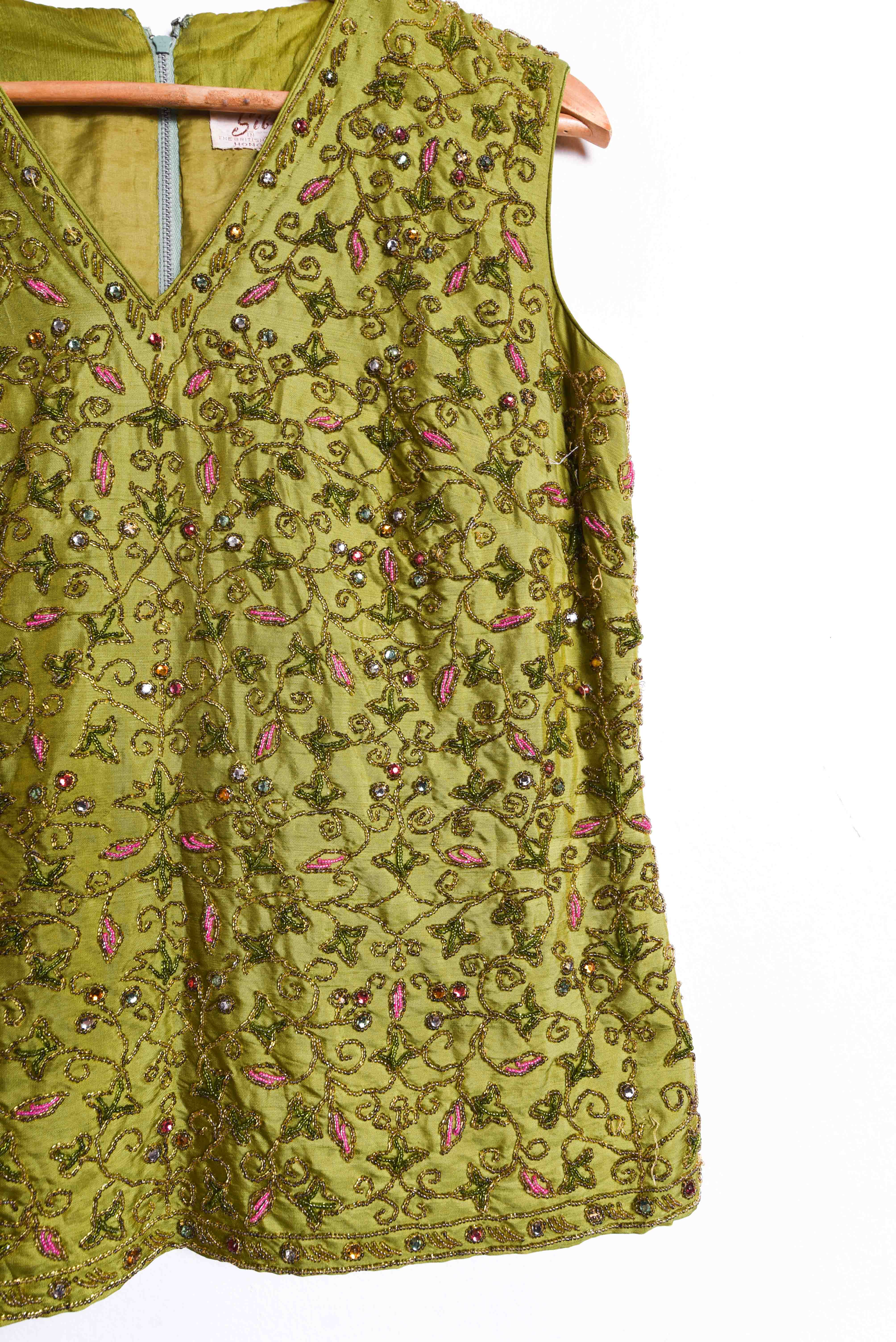 Top bordado seda vintage 1960s