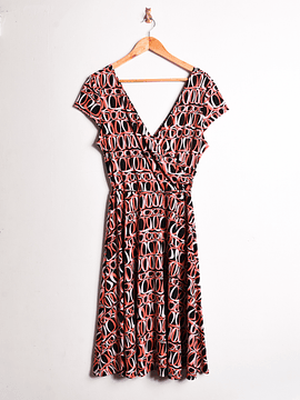 Vestido cruzado negro y coral