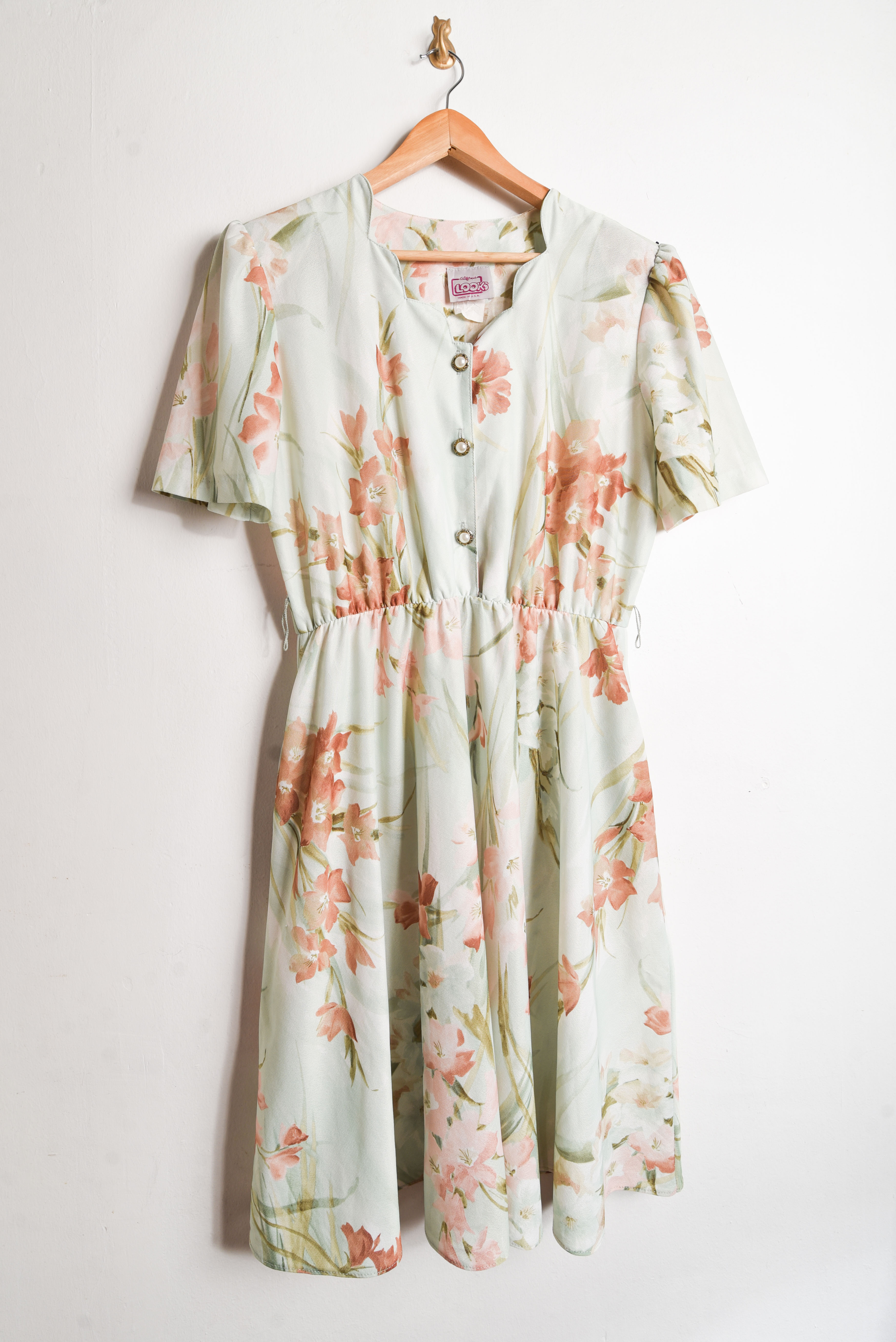 Vestido verde pastel vintage botones