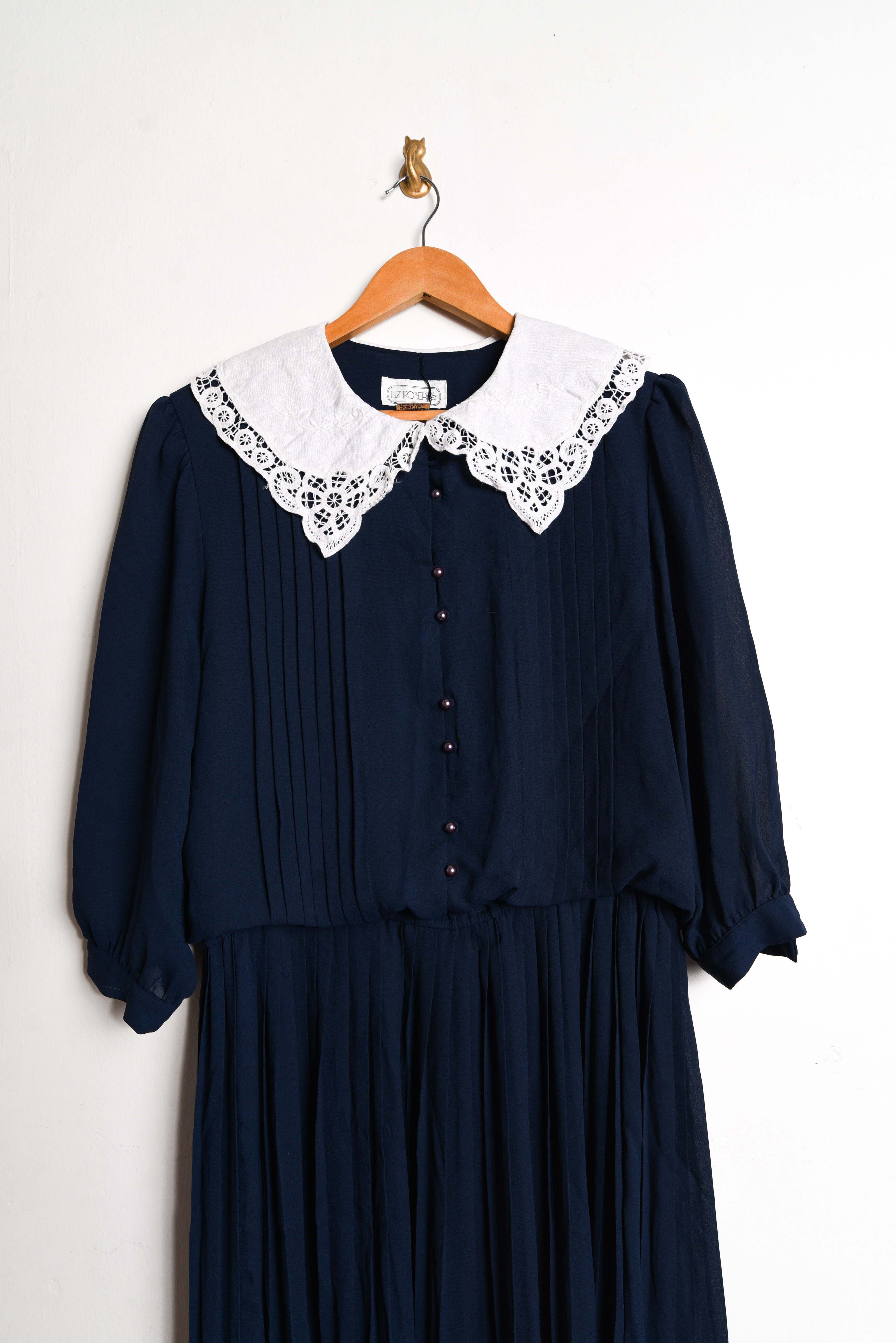 Vestido navy cuellito vintage