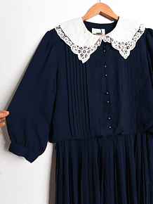 Vestido navy cuellito vintage
