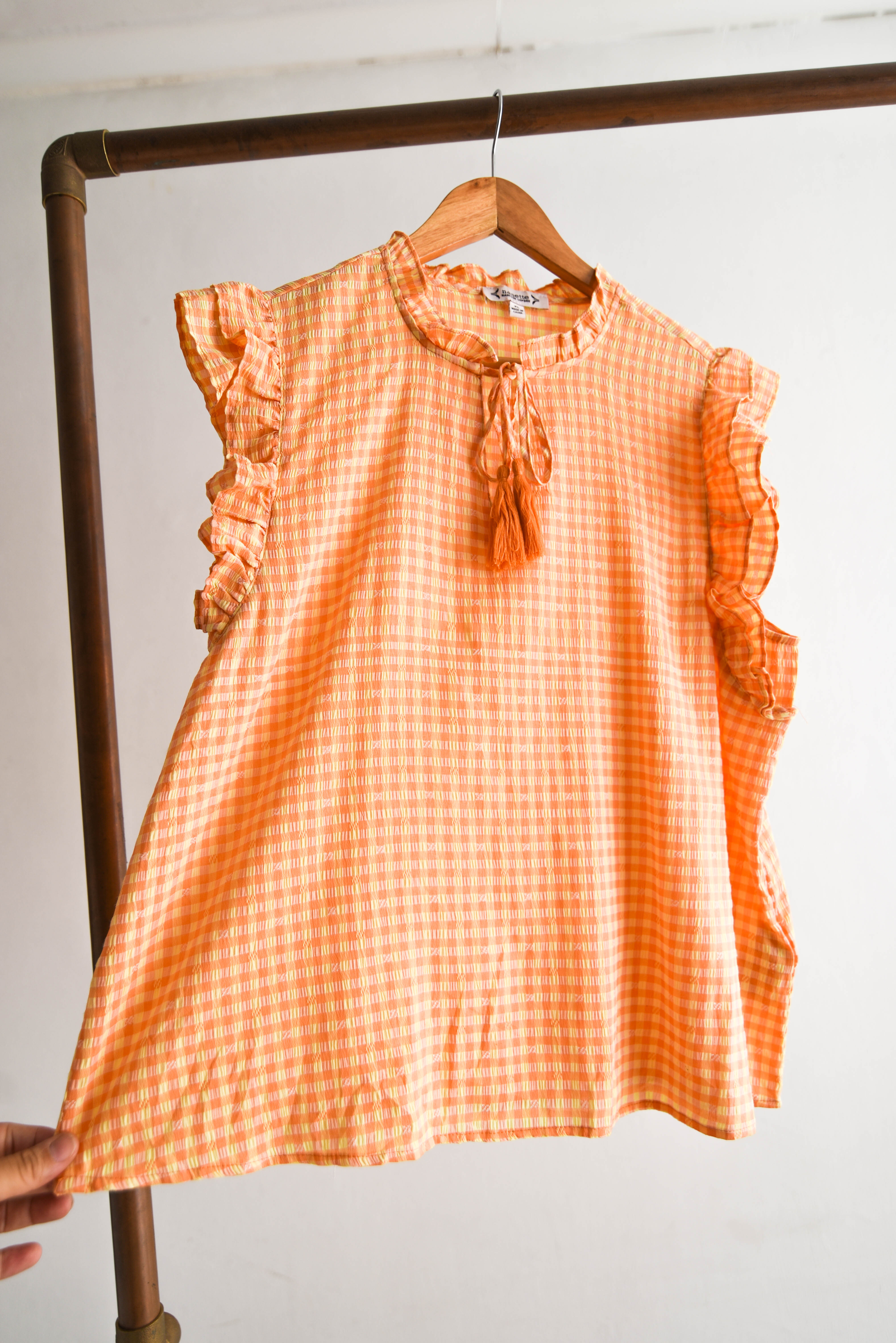 Blusa gingham naranja vuelos