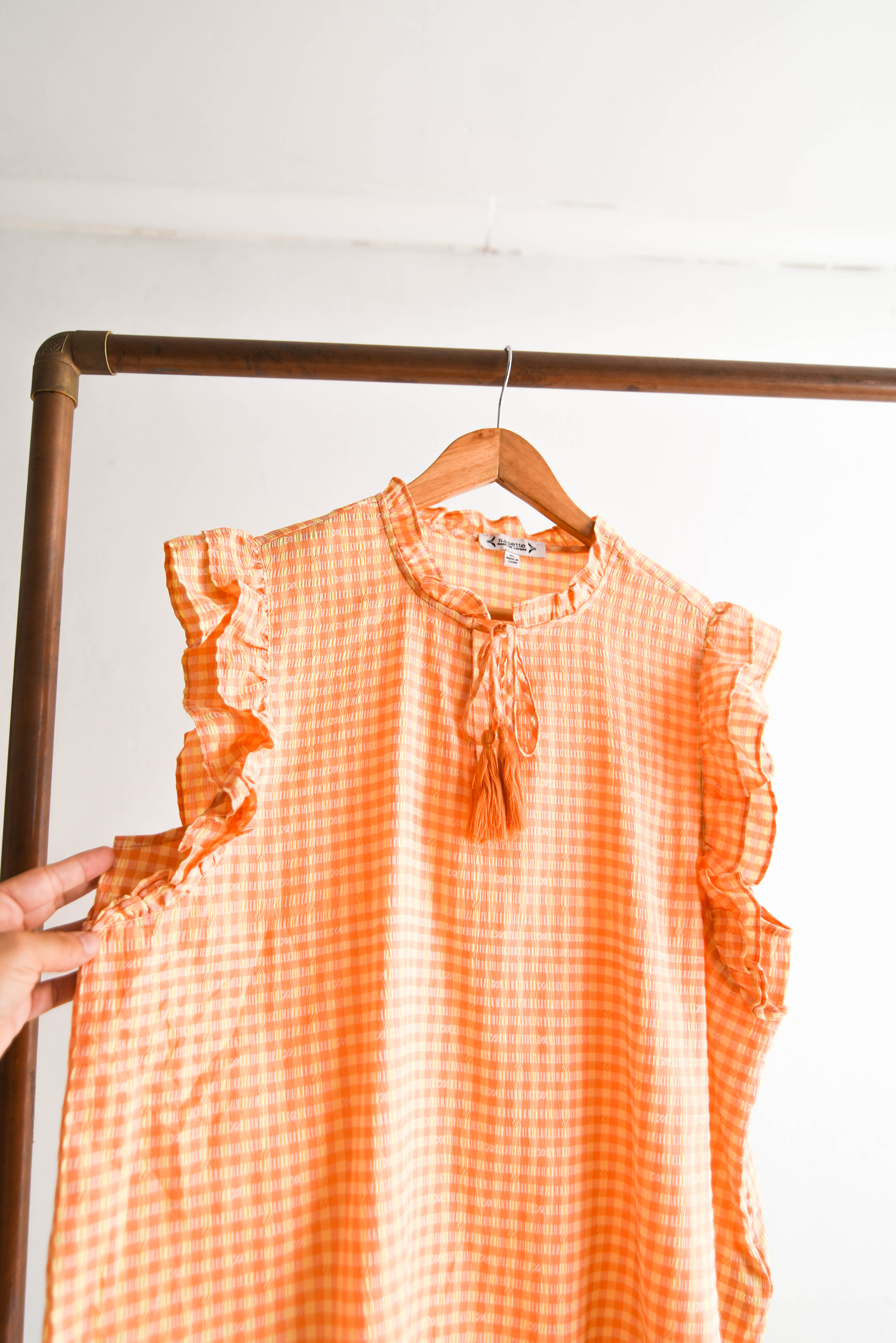 Blusa gingham naranja vuelos