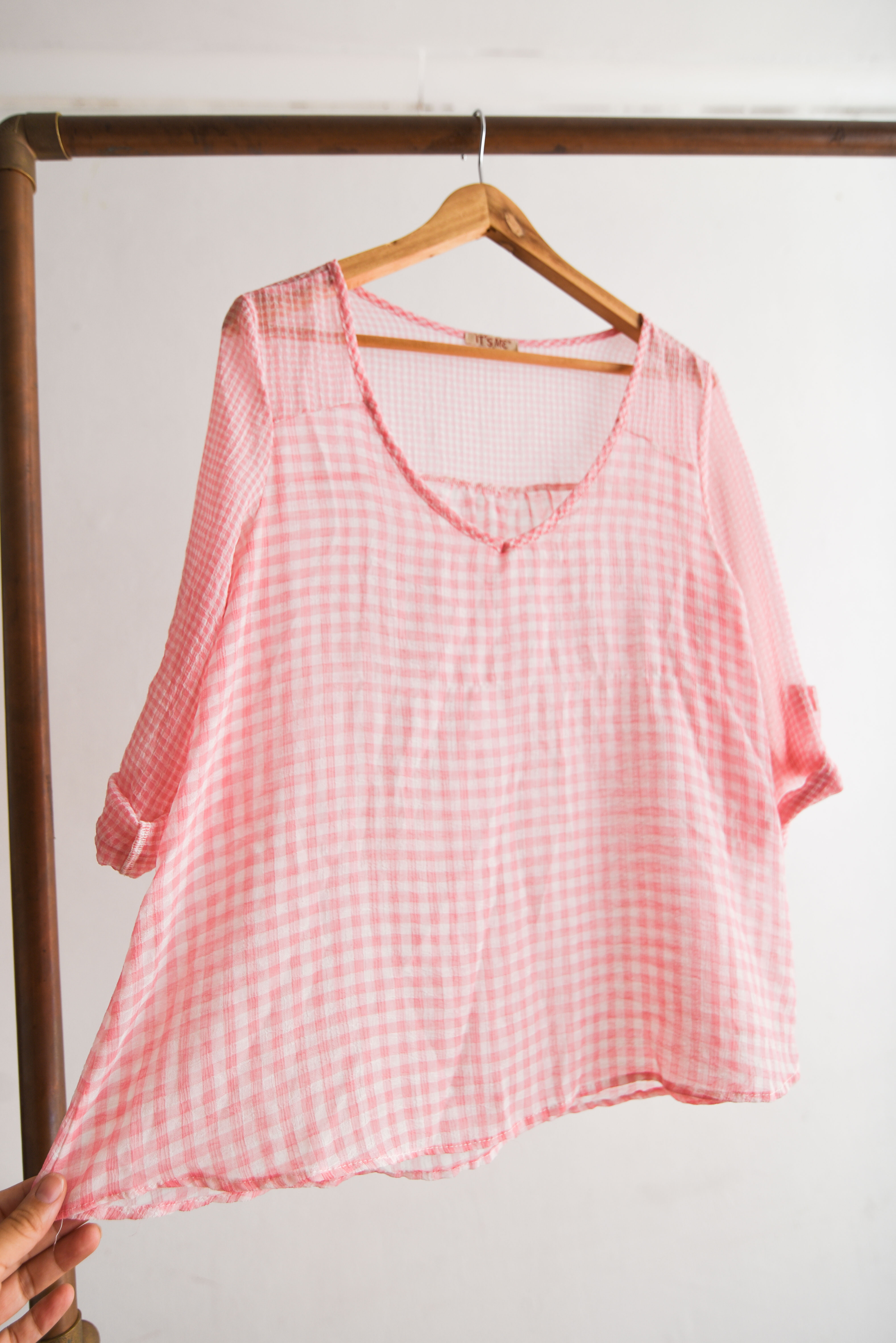 Blusa rosa pastel gingham