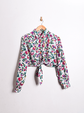 Blusa crop floral satinada