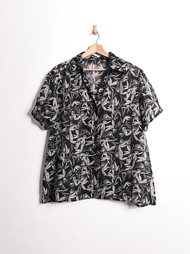 Blusa grafito floral transparencia