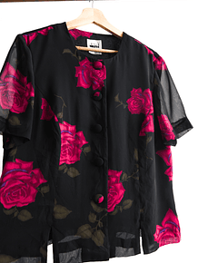 Blusa negra vintage floral vaporosa