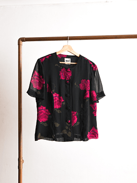 Blusa negra vintage floral vaporosa