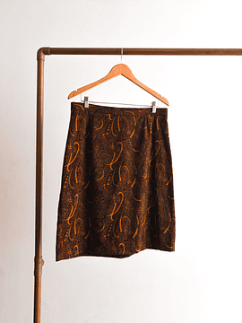 Falda café print paisley vntg