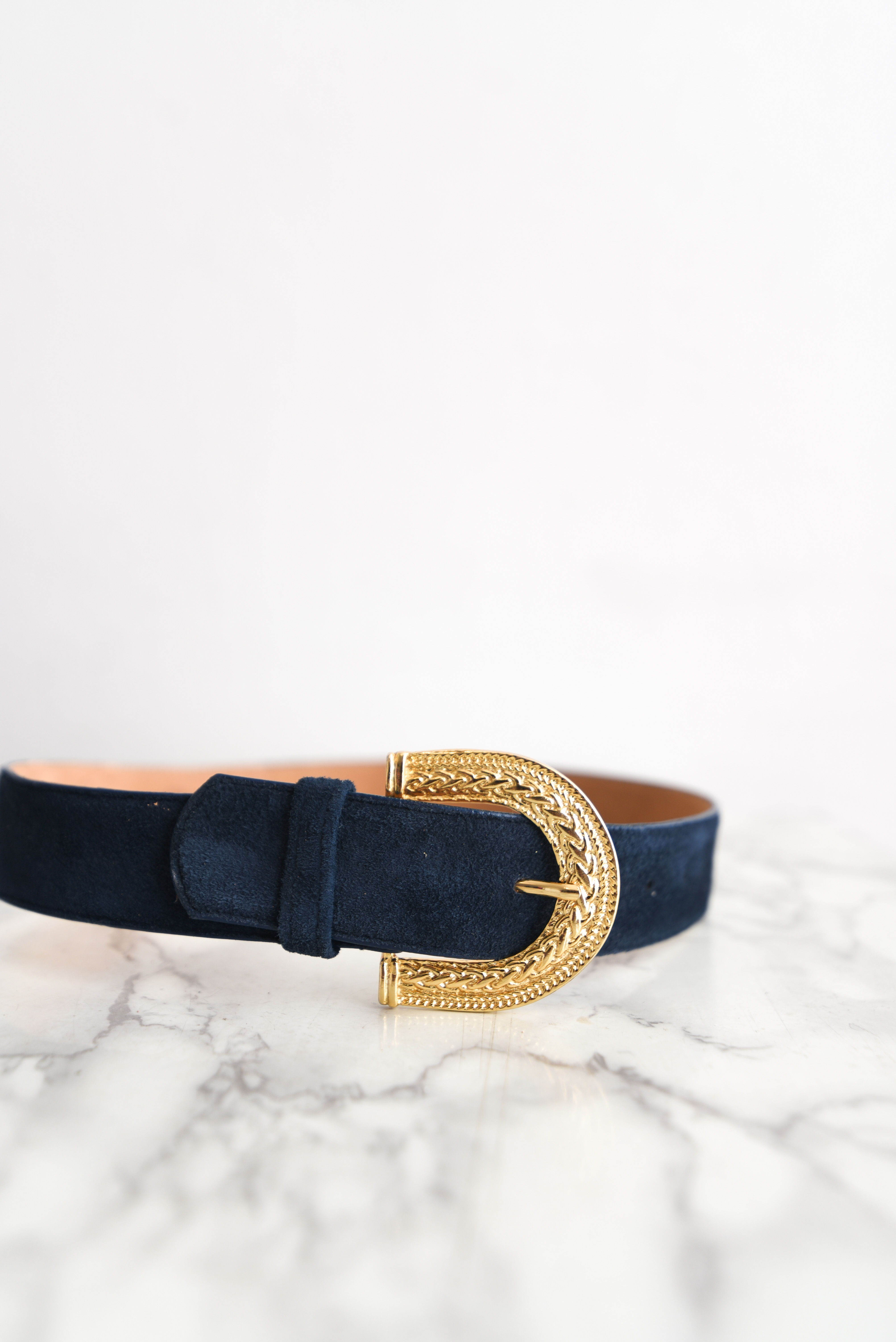 Cinturón vintage gamuza azul y dorado