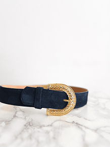 Cinturón vintage gamuza azul y dorado