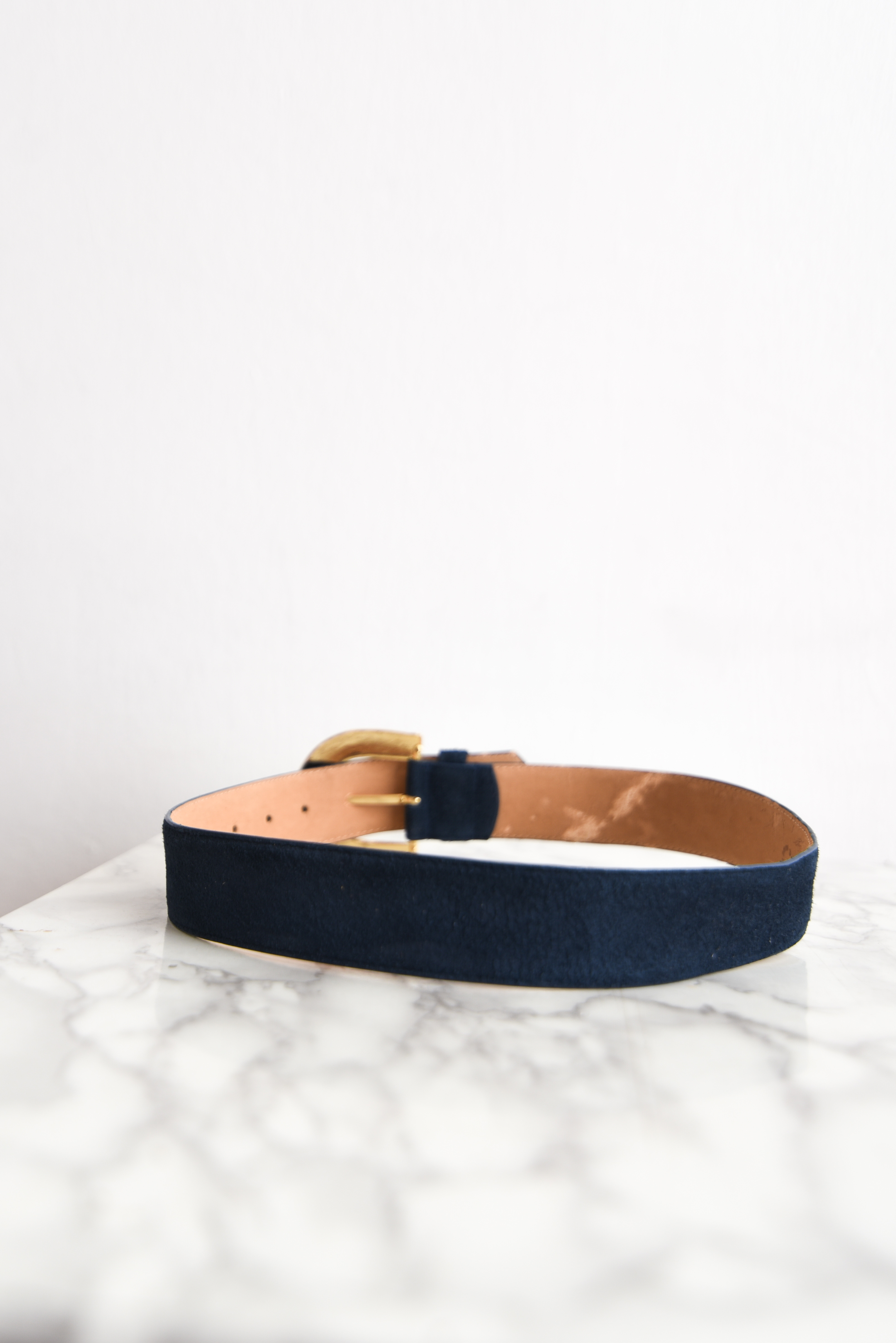 Cinturón vintage gamuza azul y dorado