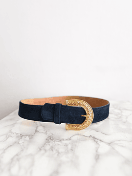 Cinturón vintage gamuza azul y dorado