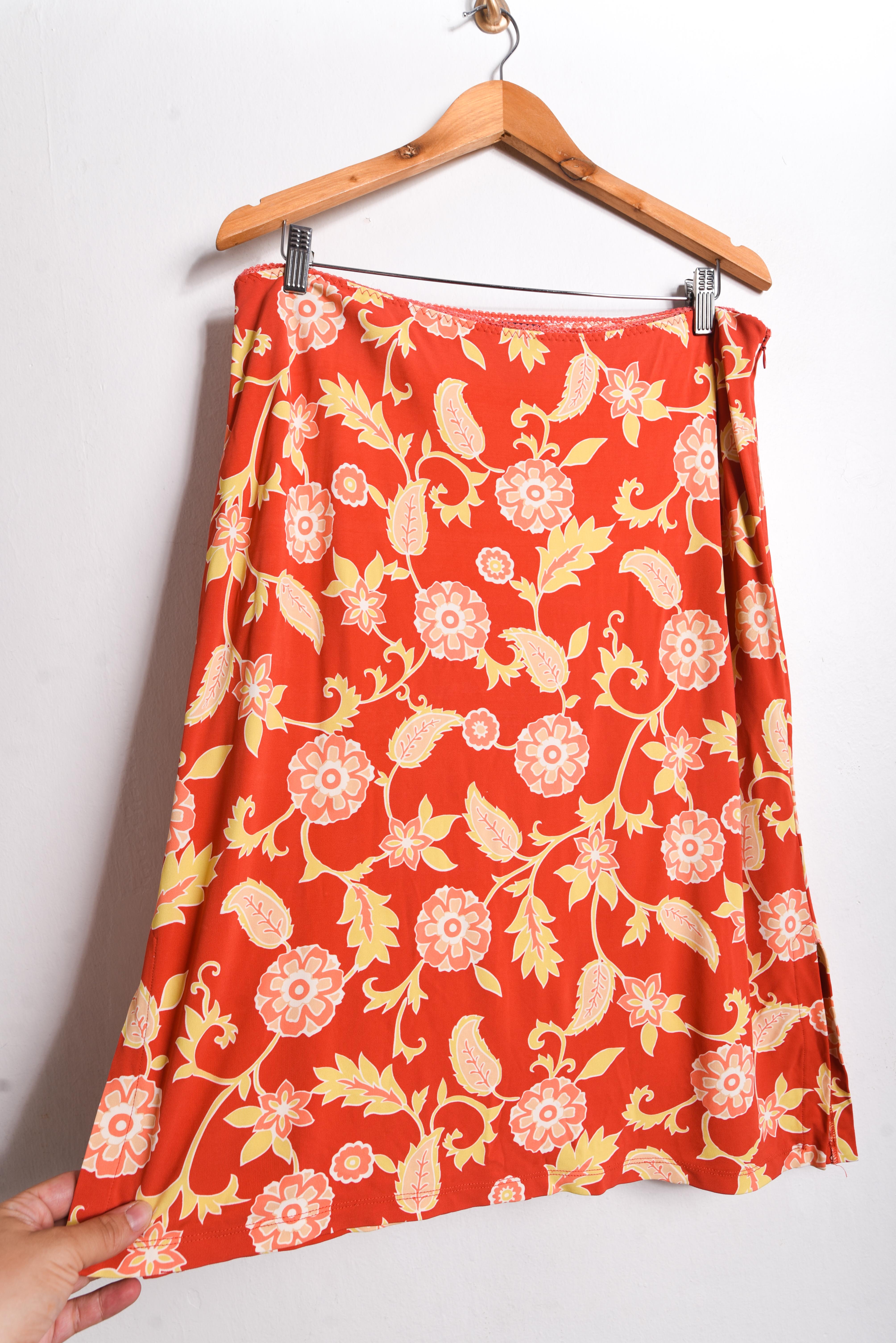 Falda naranjo y rojo 90s