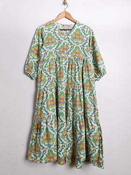 Vestido verde manga globo