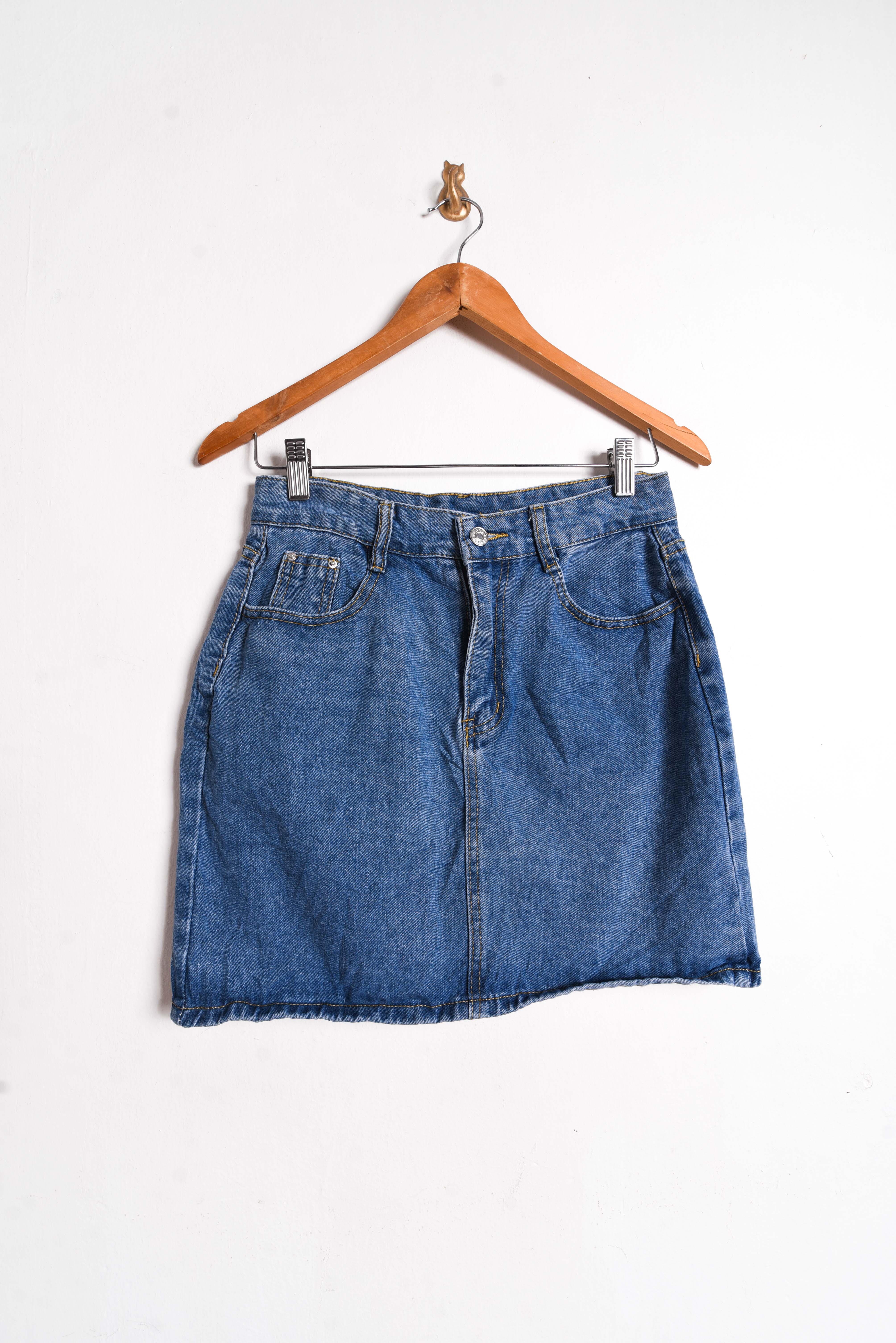 Falda denim tiro alto