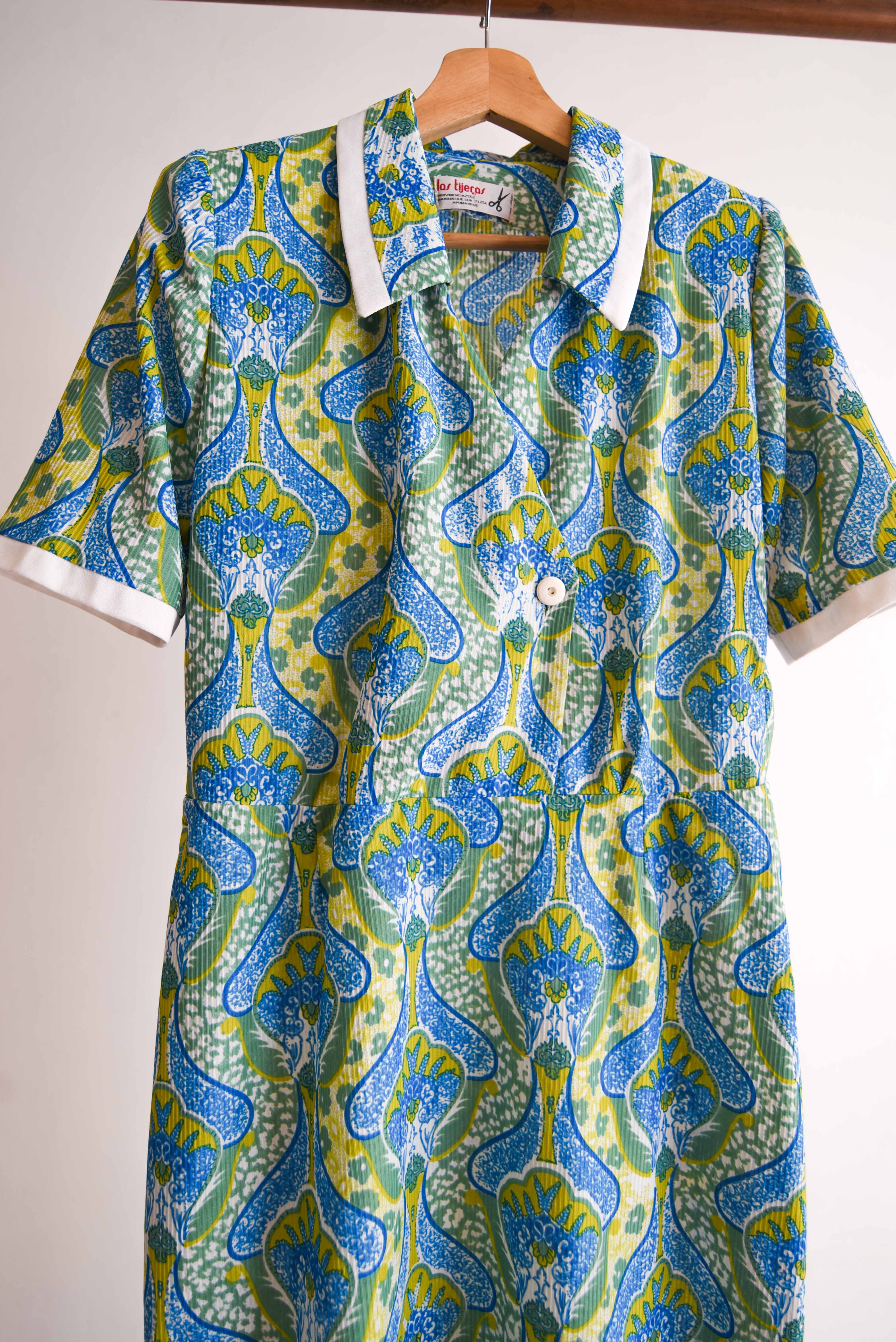 Vestido vintage green paisley