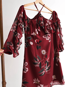 Vestido burdeo floral vuelos