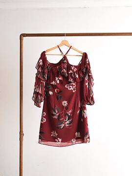 Vestido burdeo floral vuelos