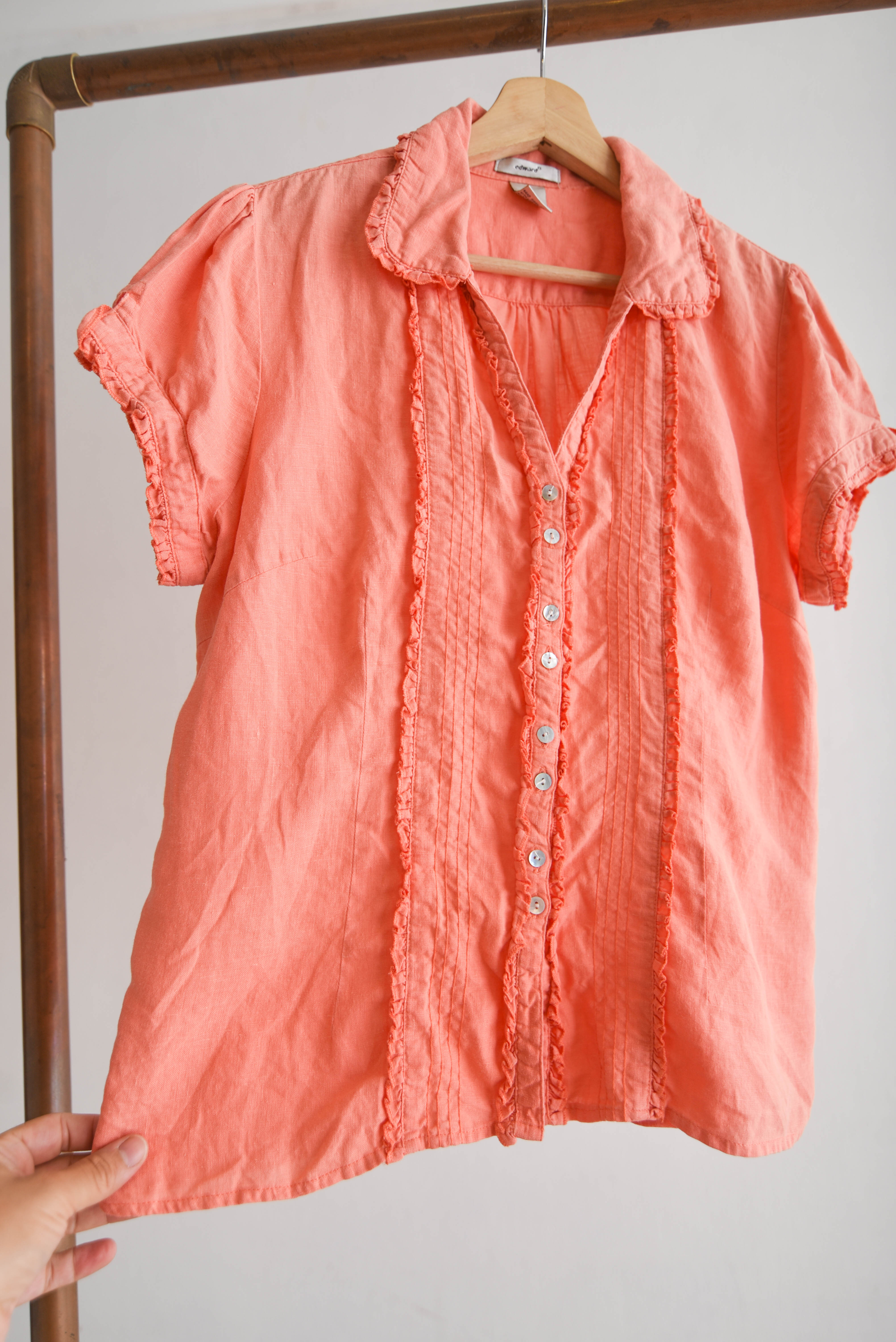 Blusa naranjo pastel lino