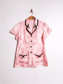 Blusa rosa pastel vintage satín