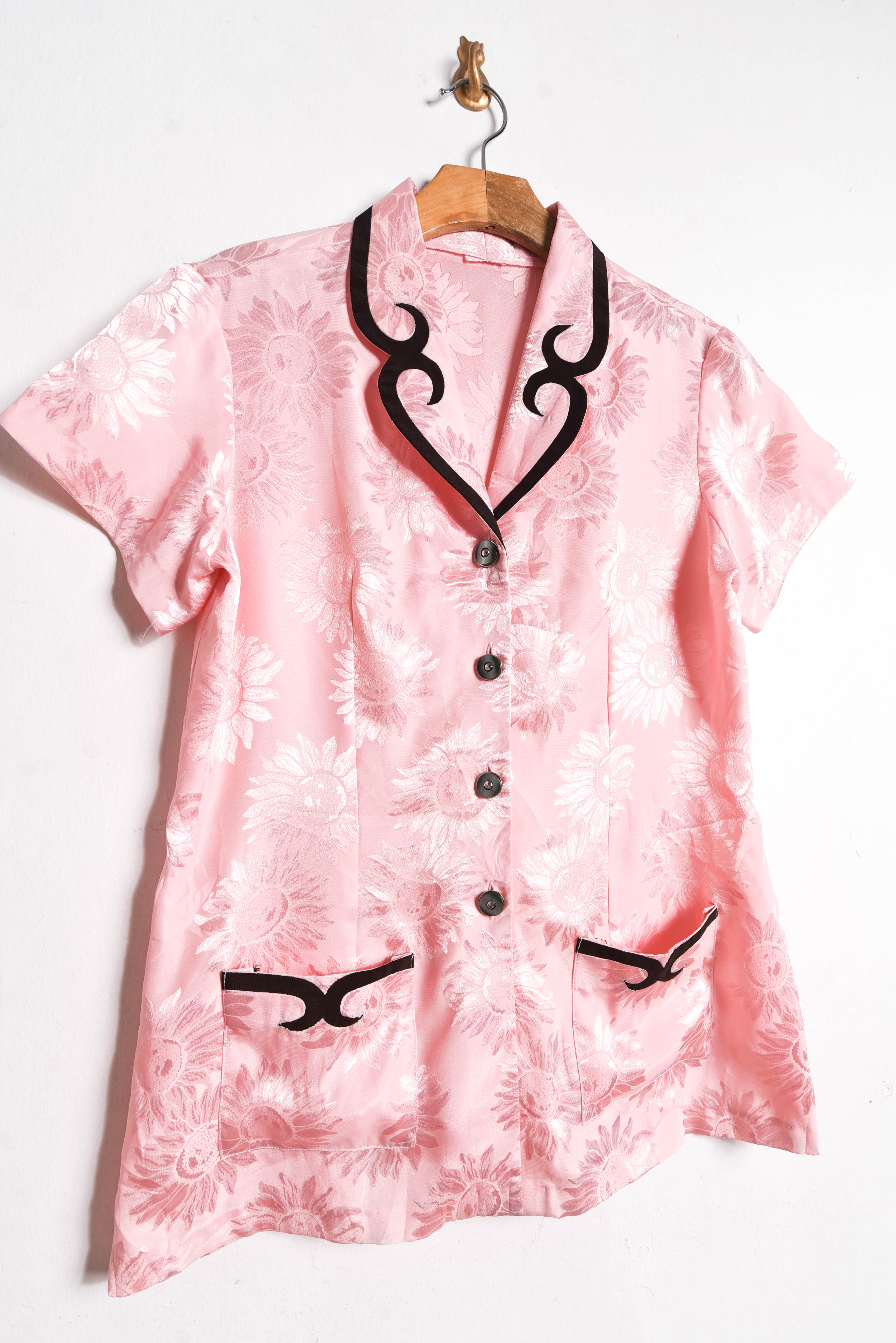 Blusa rosa pastel vintage satín