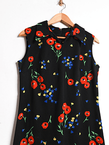 Vestido negro floral 70s