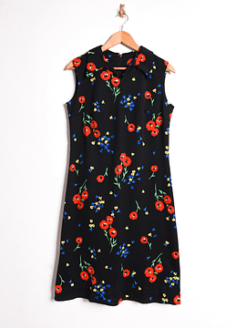 Vestido negro floral 70s
