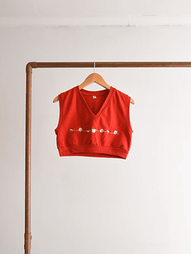 Polerón vest cropped rojo bordado