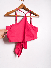 Top fucsia lino