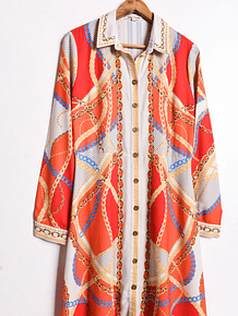 Vestido naranjo print cadenas