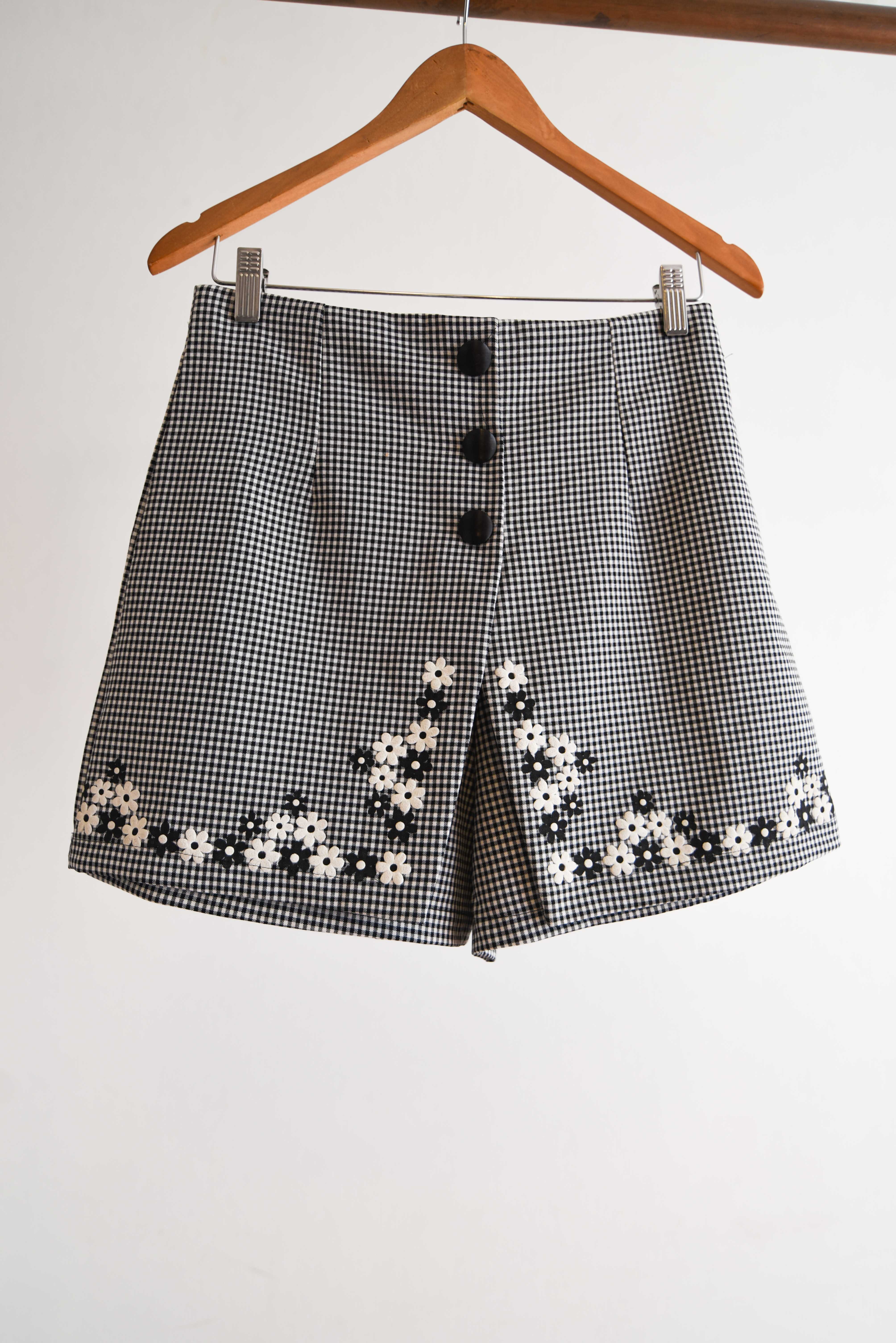 Falda short gingham flores vintage