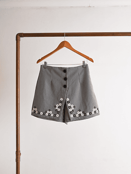 Falda short gingham flores vintage