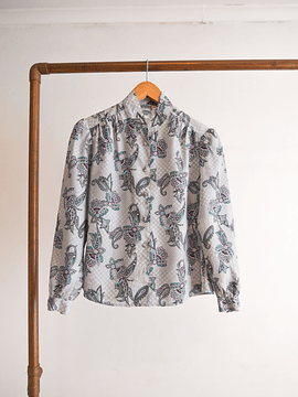 Blusa gris perla paisley vintage