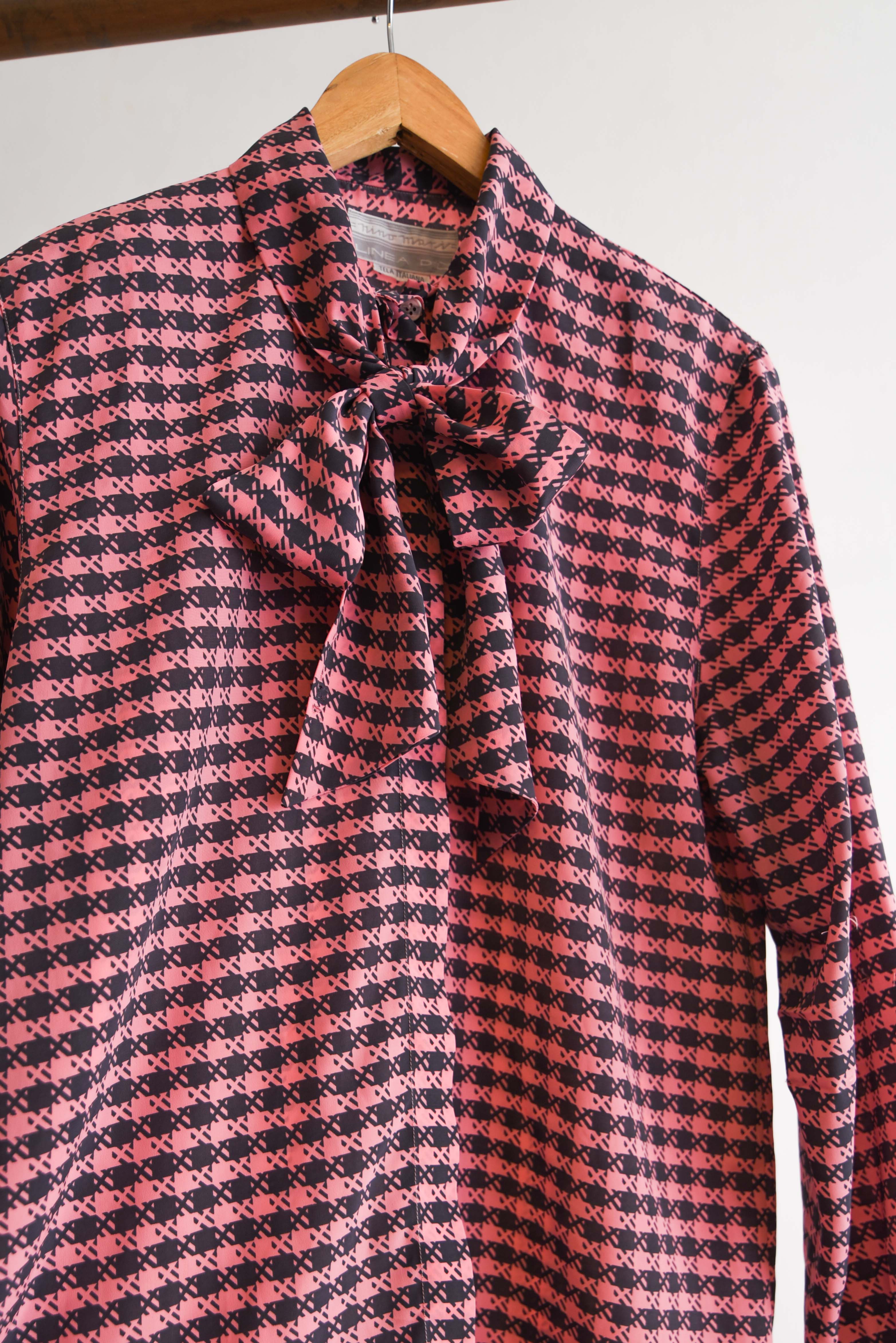 Blusa gris y rosa pata de gallo vintage