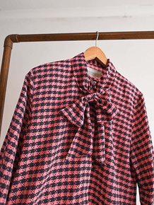 Blusa gris y rosa pata de gallo vintage