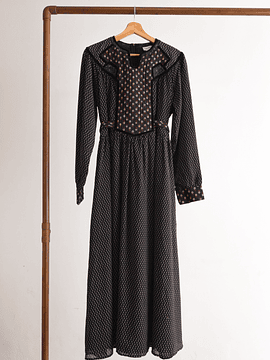 Maxi vestido negro floral quilted