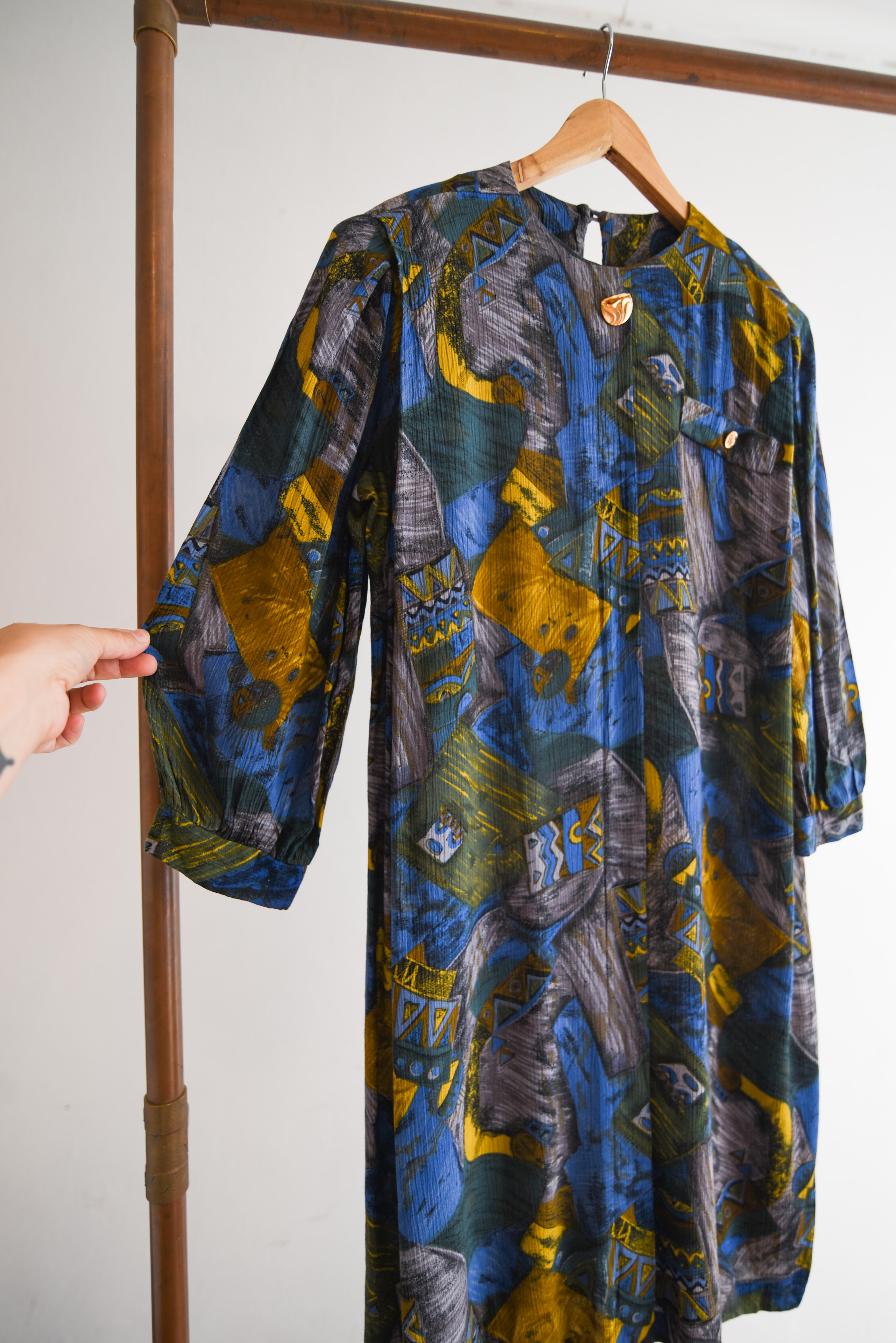 Vestido bambula azulino figuras