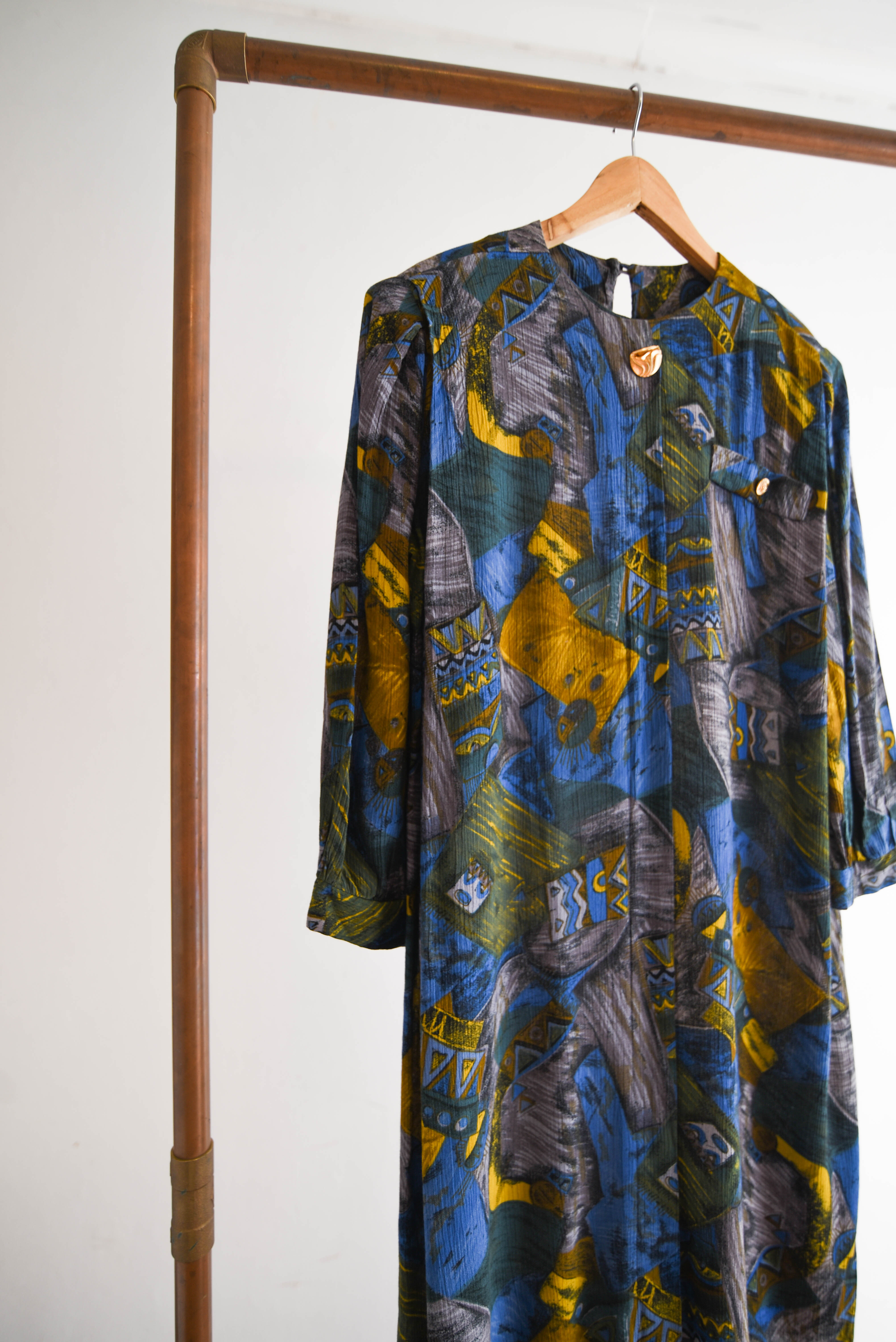 Vestido bambula azulino figuras