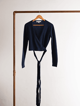 Cardigan cruzado azul navy lana merino