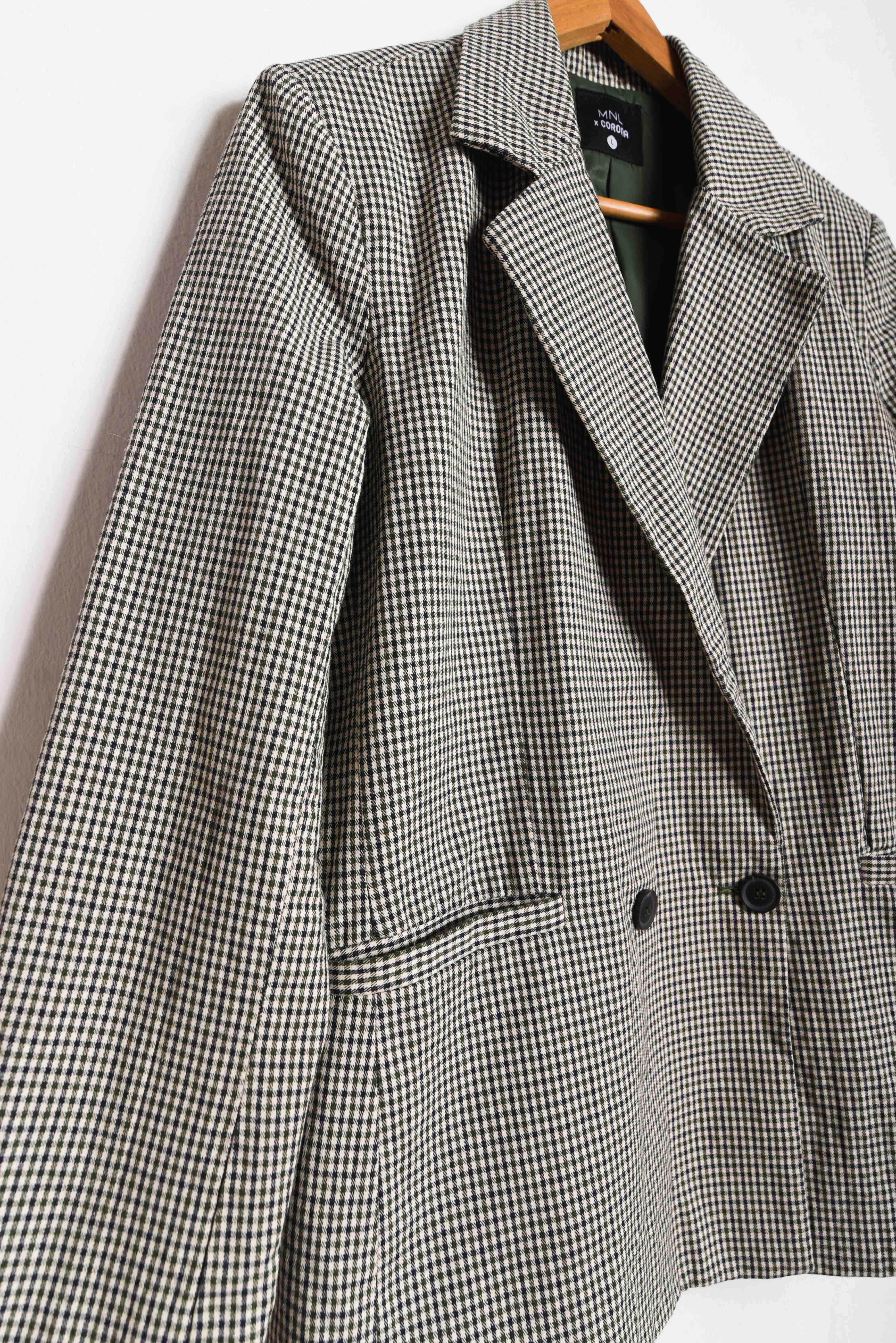 Blazer café gingham cruzado