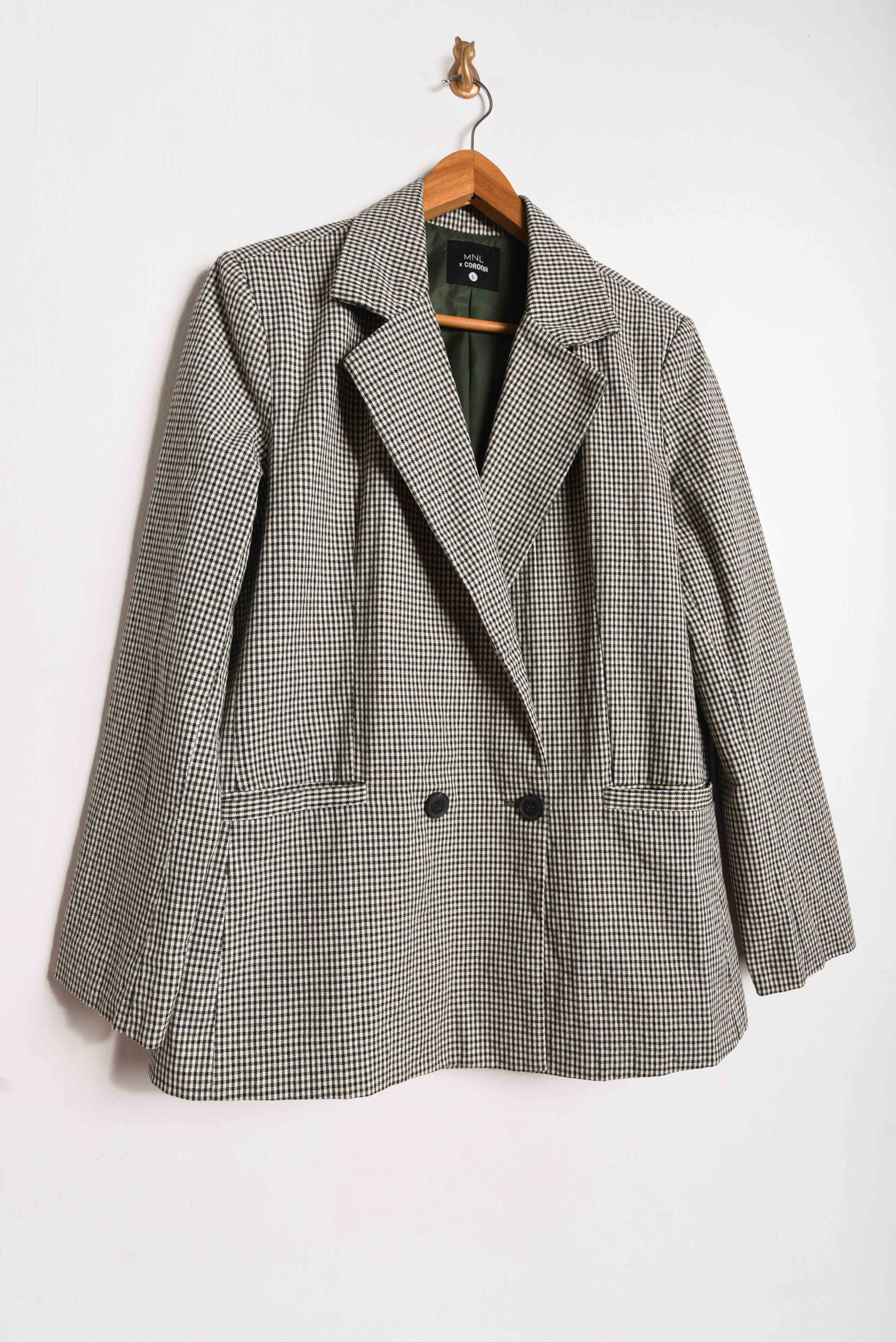 Blazer café gingham cruzado