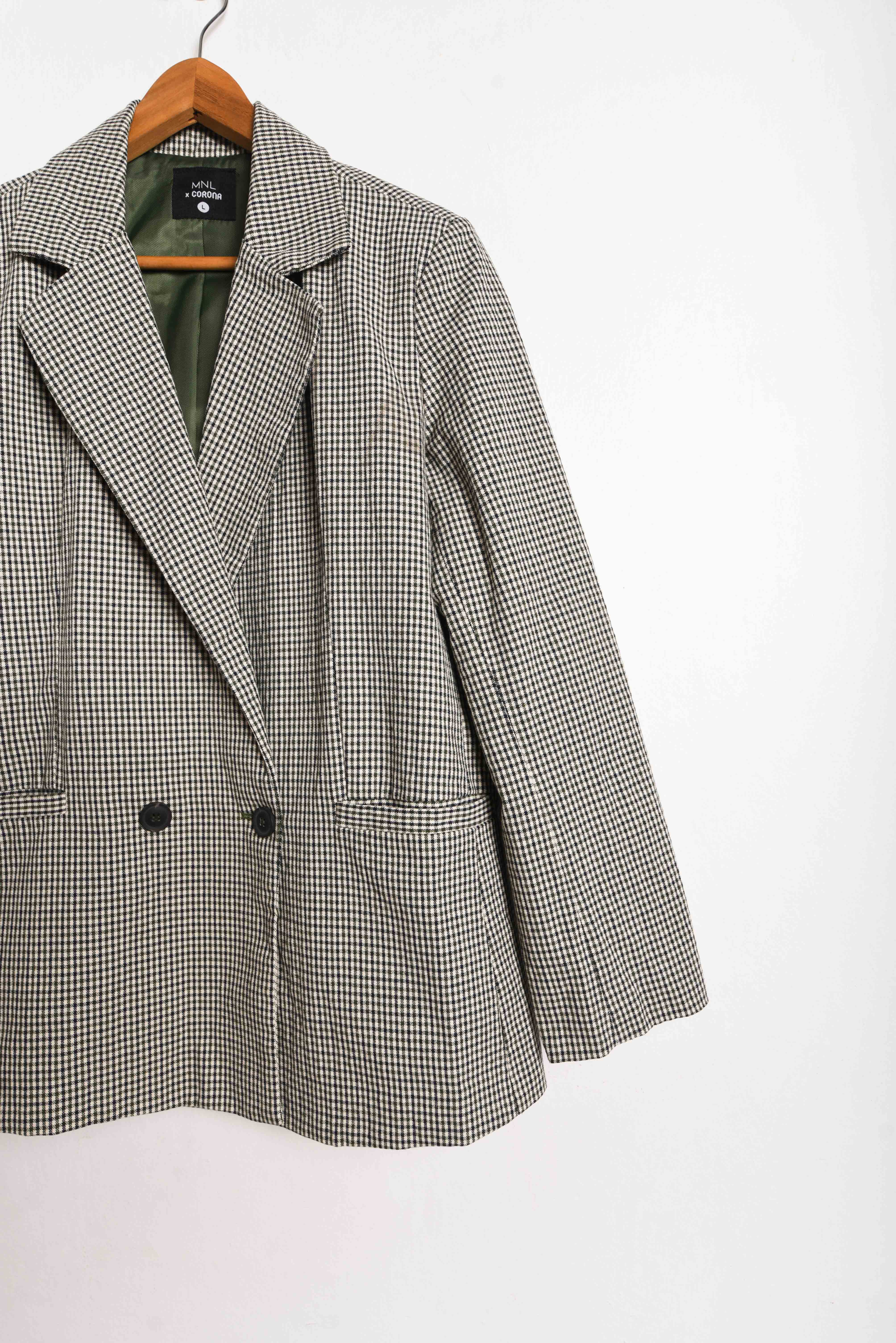 Blazer café gingham cruzado