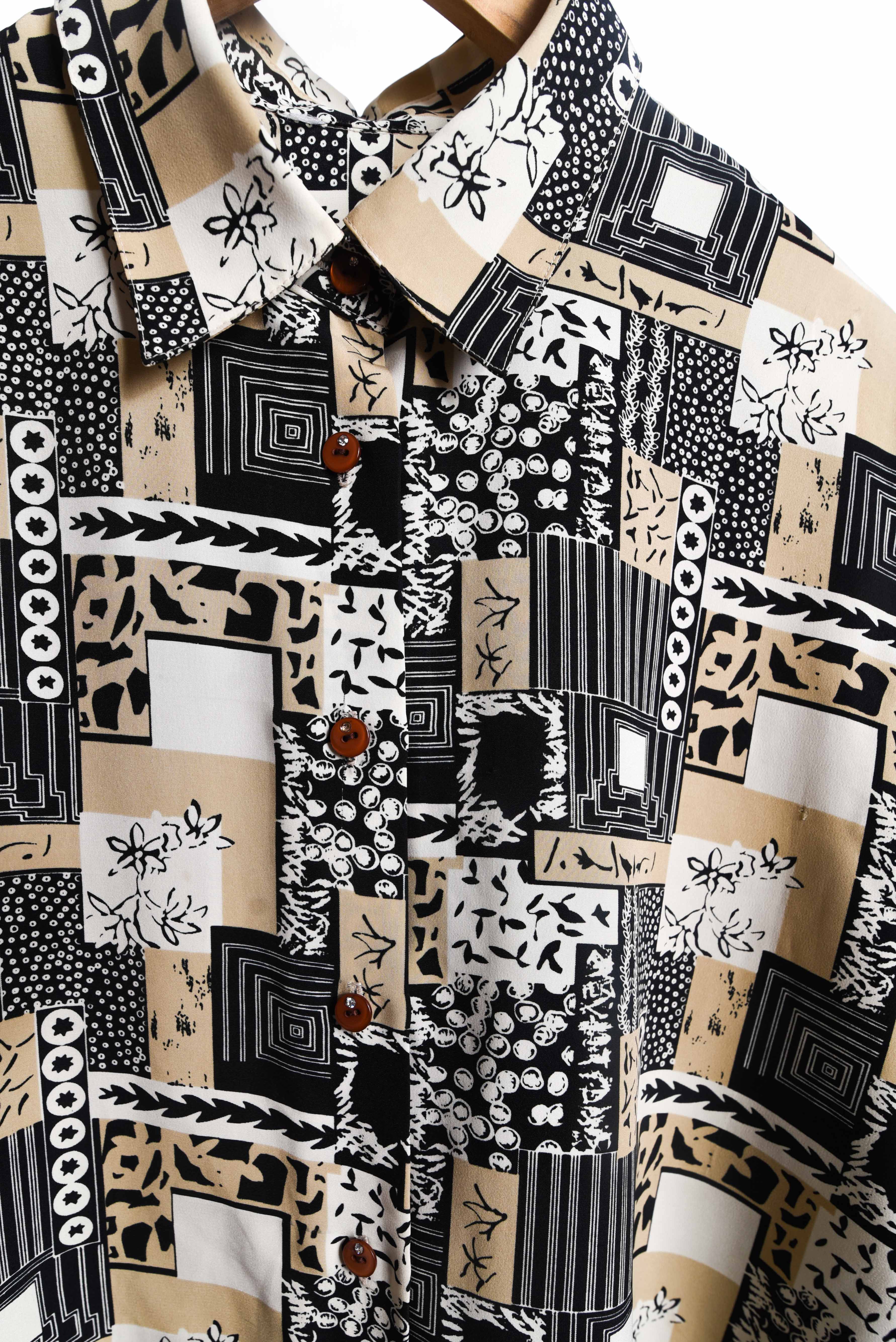 Blusa patchwork print café vintage