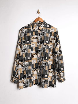 Blusa patchwork print café vintage