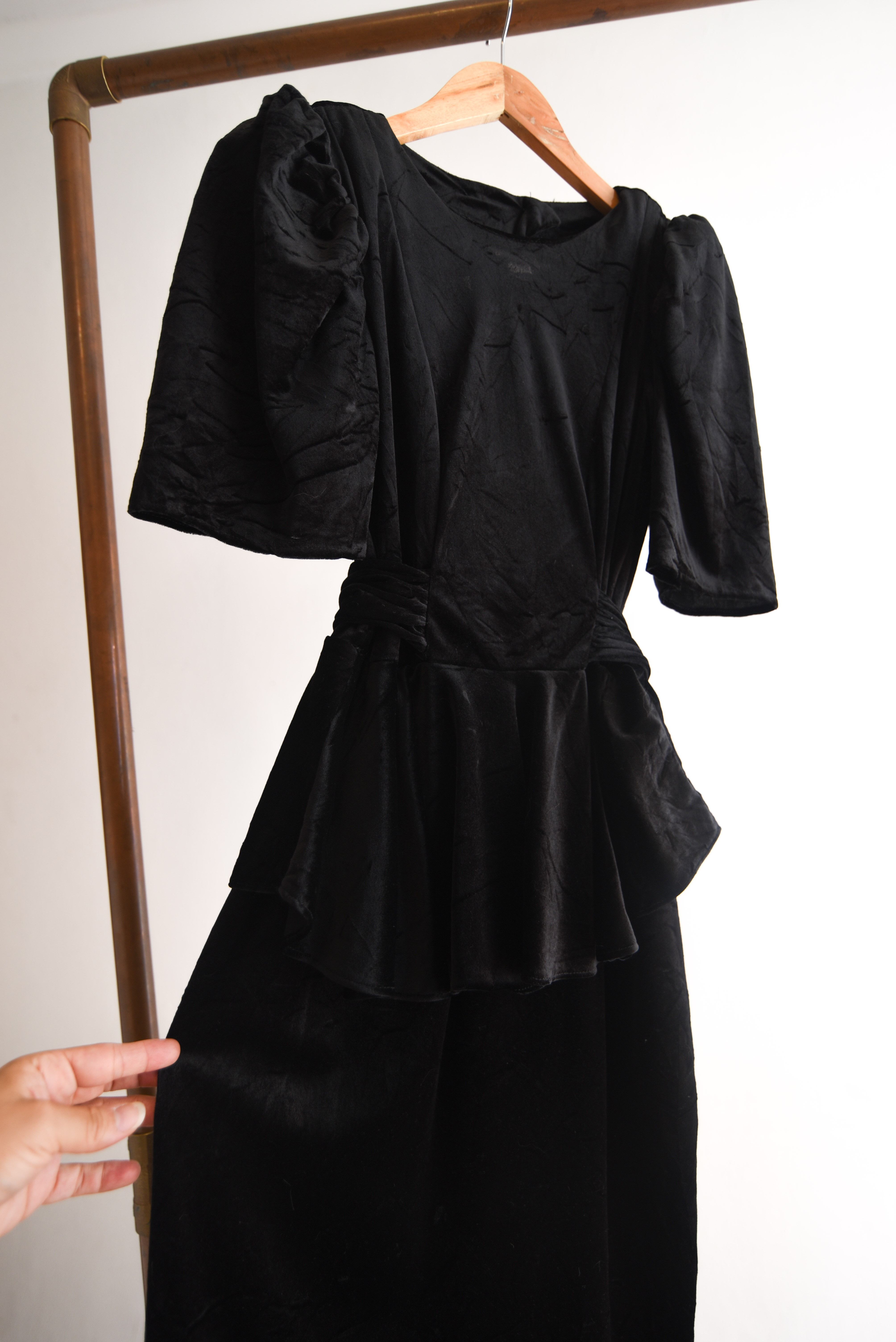 Vestido party black velvet 80s