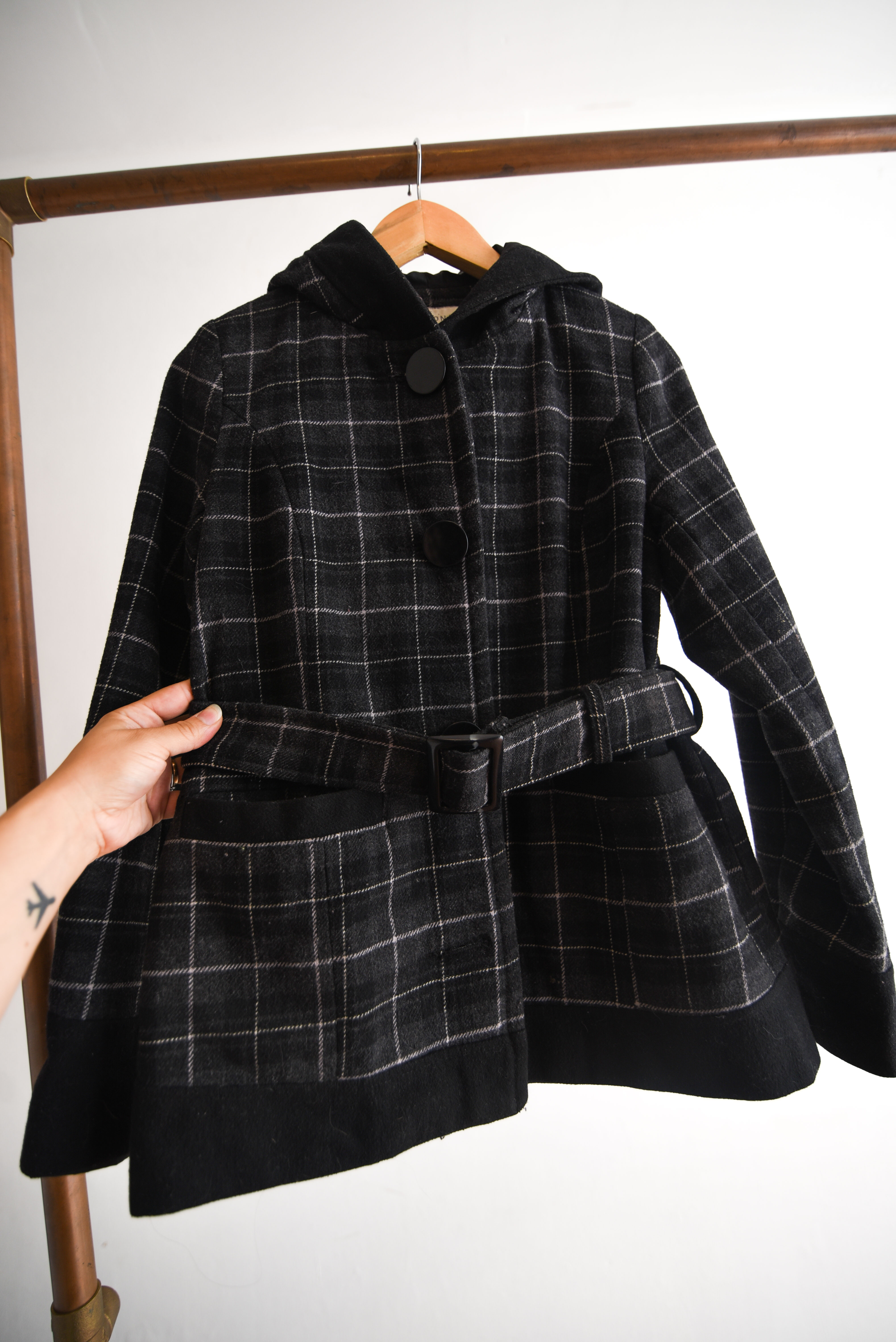 Chaqueta grafito tartán capucha