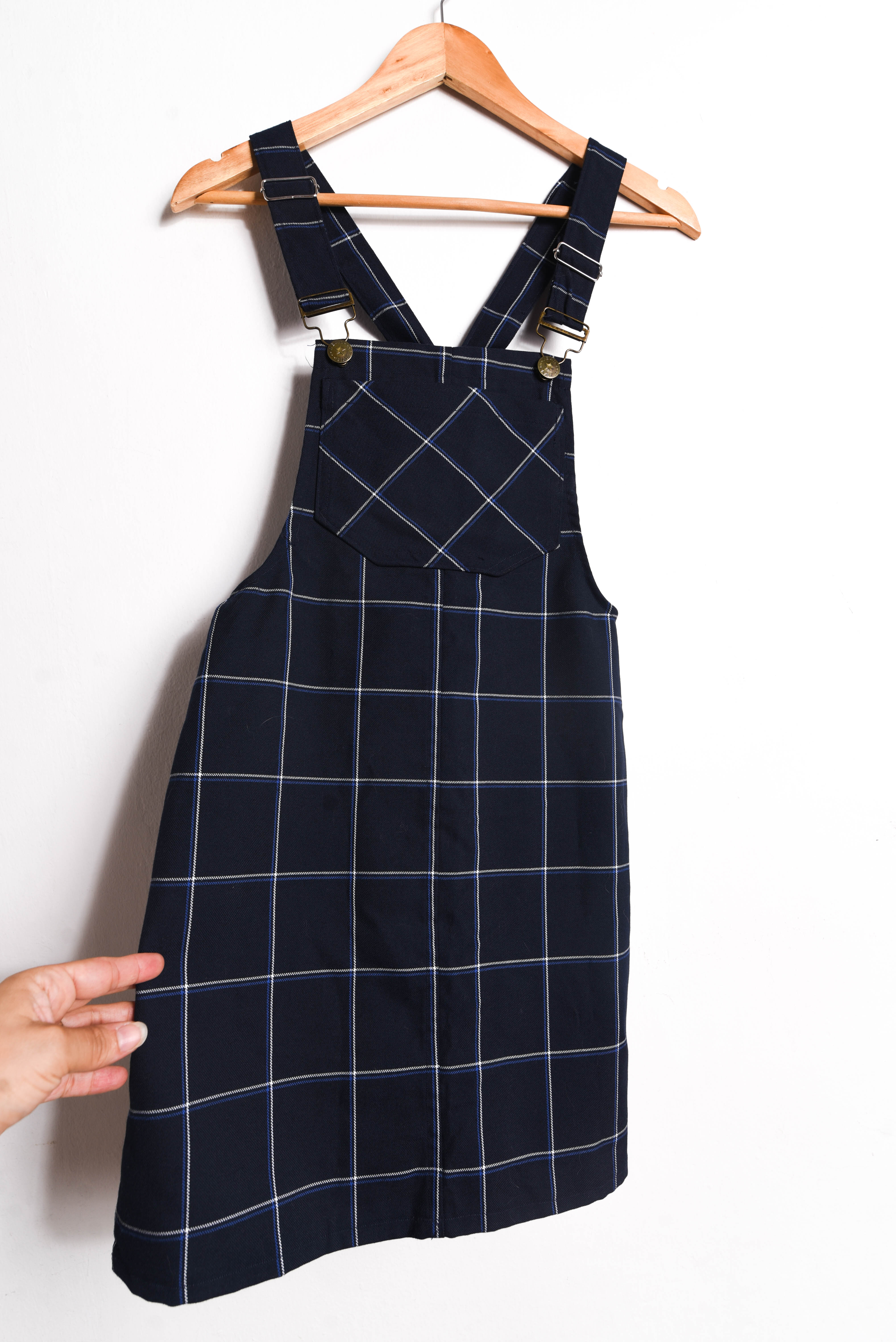 Jardinera dress navy tartán