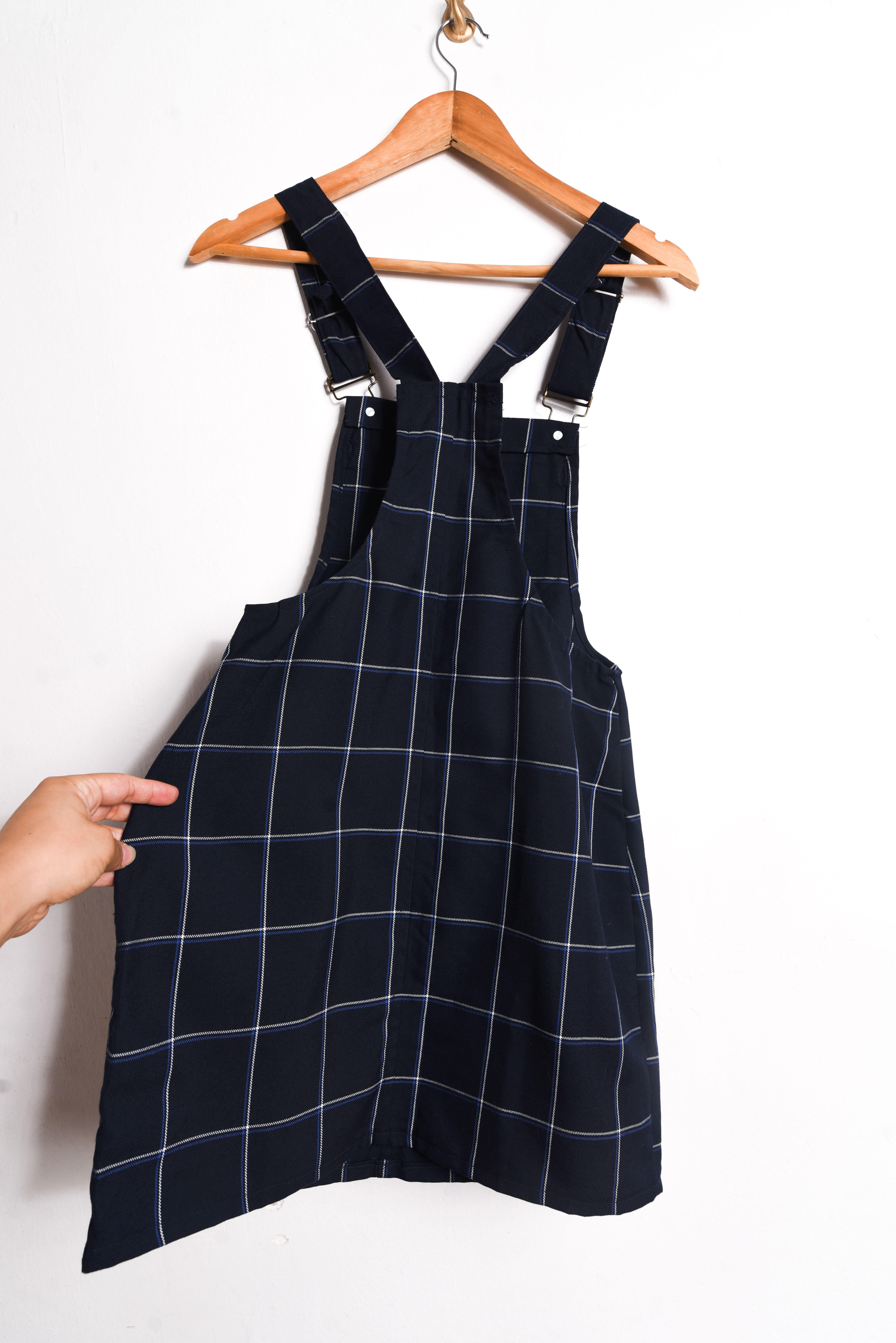 Jardinera dress navy tartán